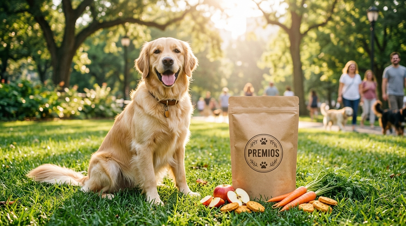 Portada del Blog Premios: Perro feliz en la naturaleza junto a croquetas saludables ecológicas